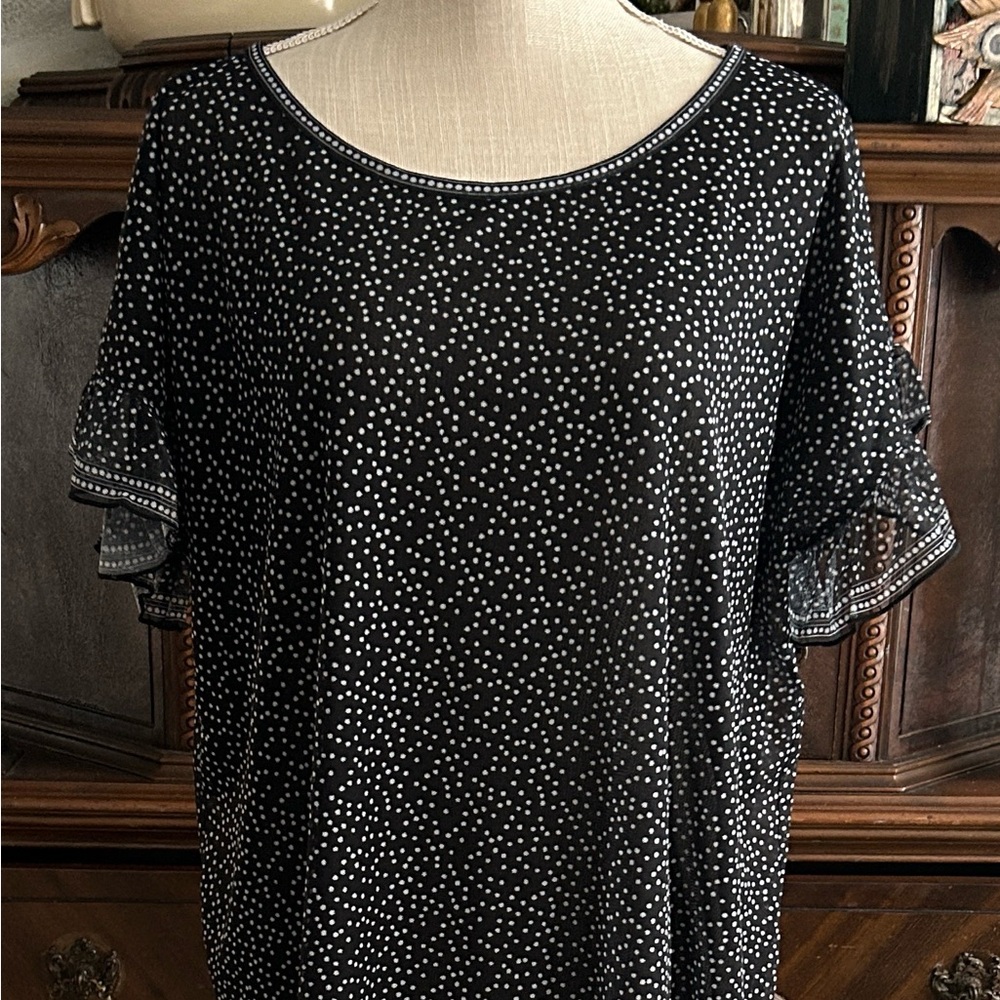 Max Studio Navy and White Dotted Blouse